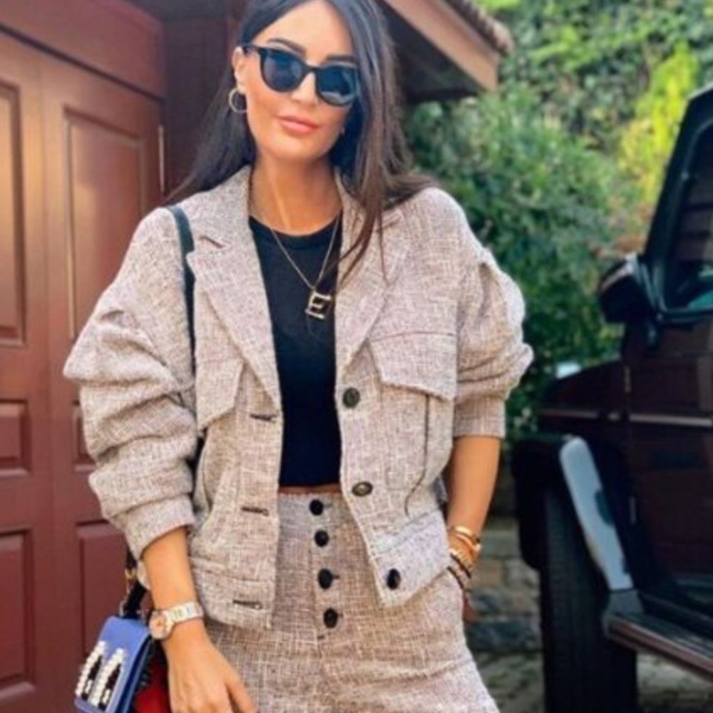 Zara Tweed Puff Sleeve Belted Jacket Small